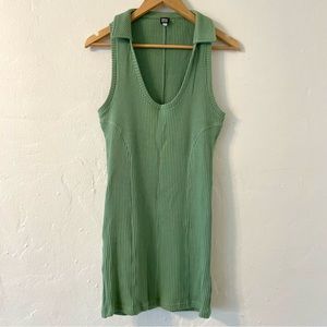 BDG Ribbed Knit Cotton Dress Plunge Scoop Neckline & Collar, Green sz L